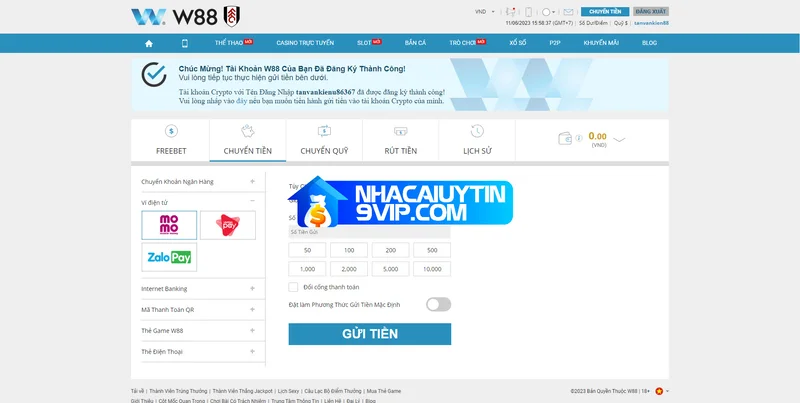 Nạp tiền W88